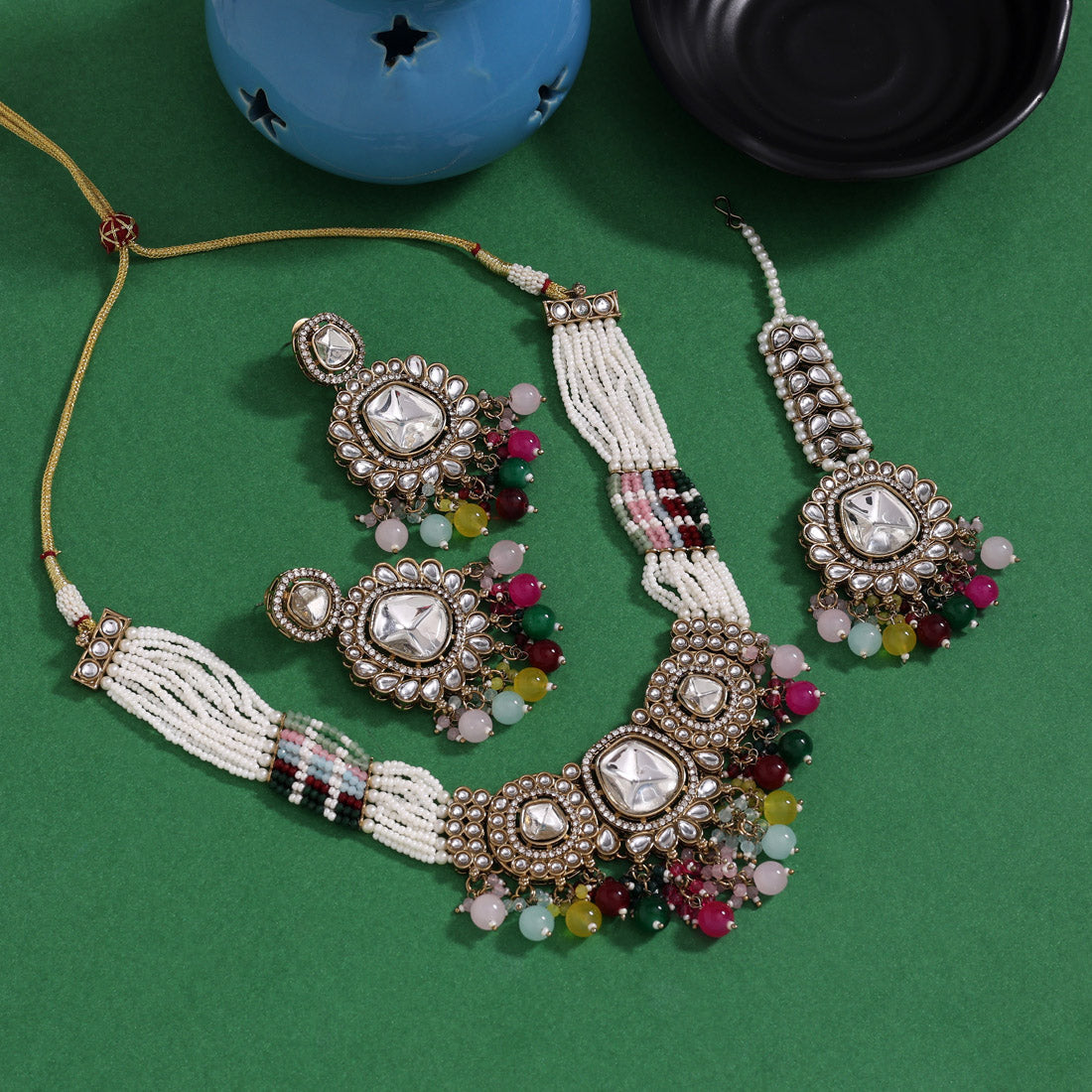 Multihued Multi Color Kundan Necklace Set