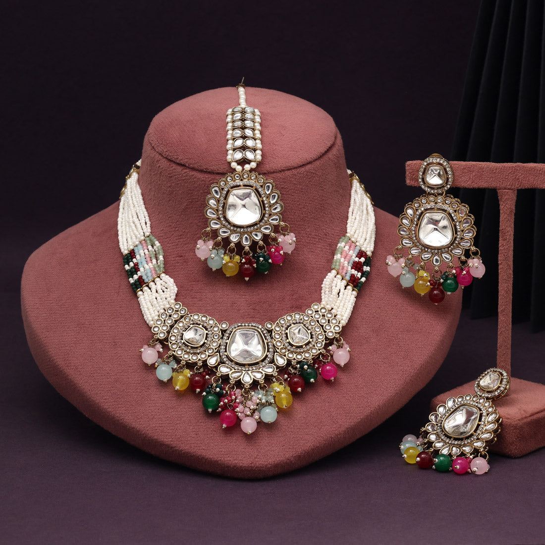 Multihued Multi Color Kundan Necklace Set