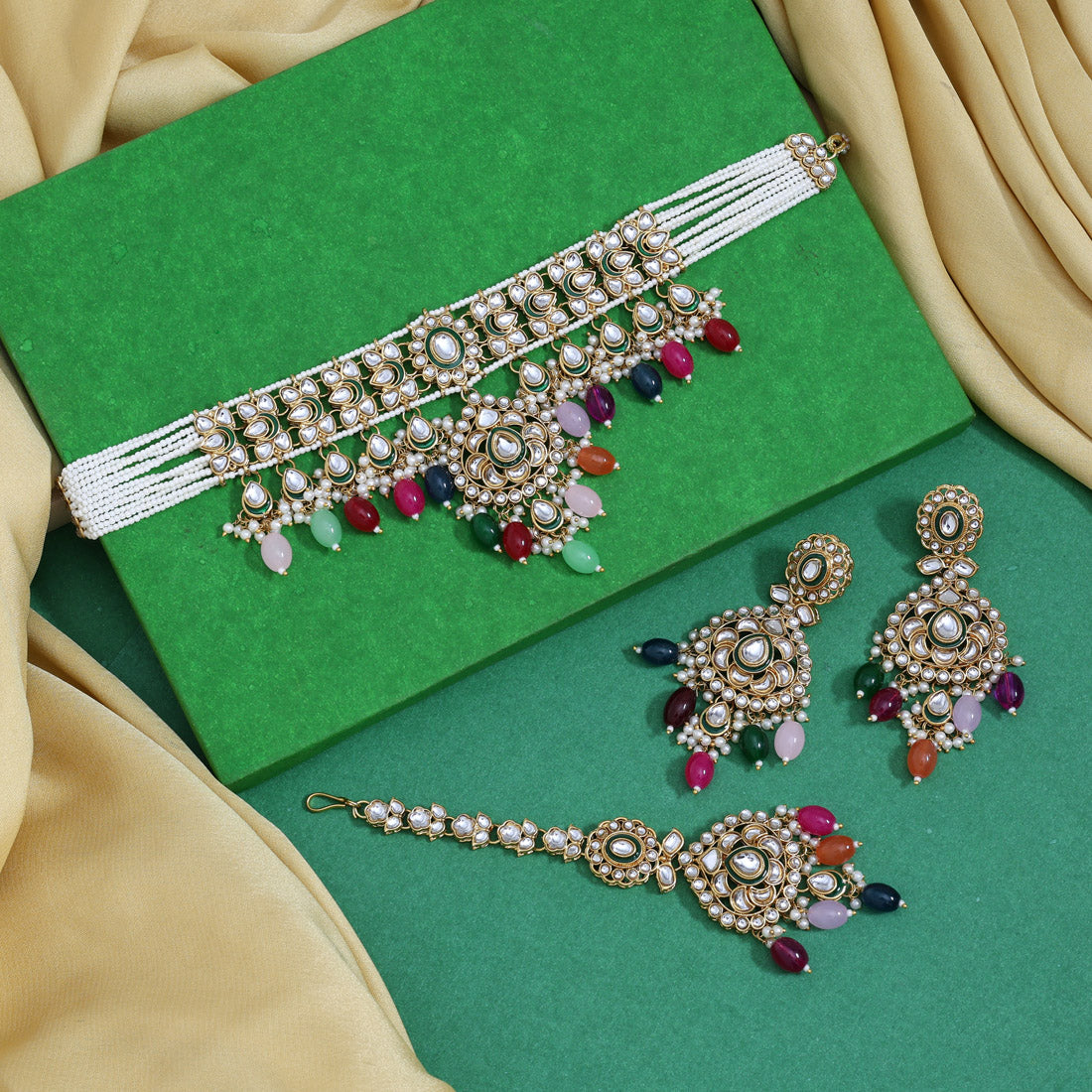 Celebration Multi Color Choker Kundan Necklace Set