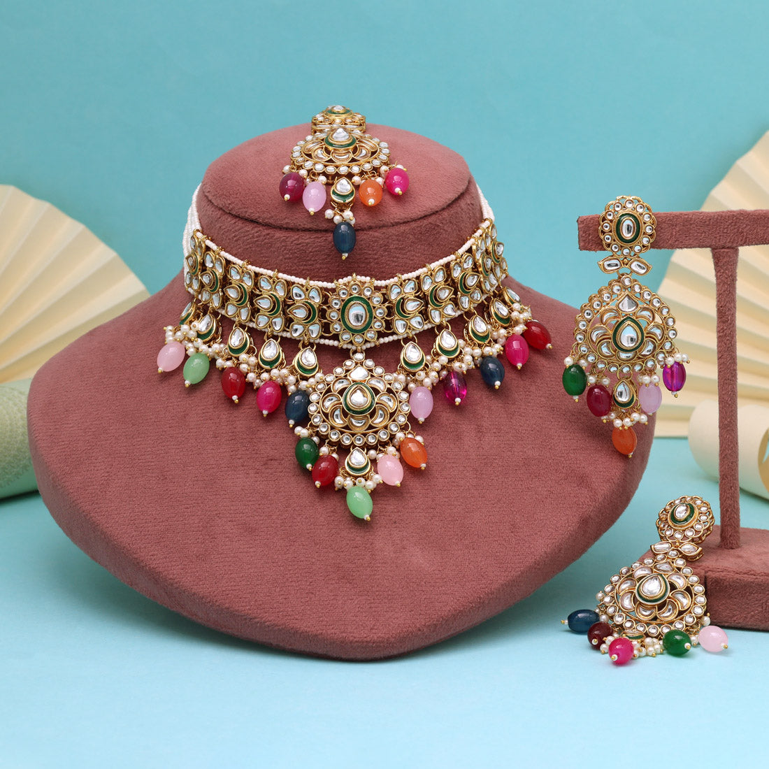 Celebration Multi Color Choker Kundan Necklace Set