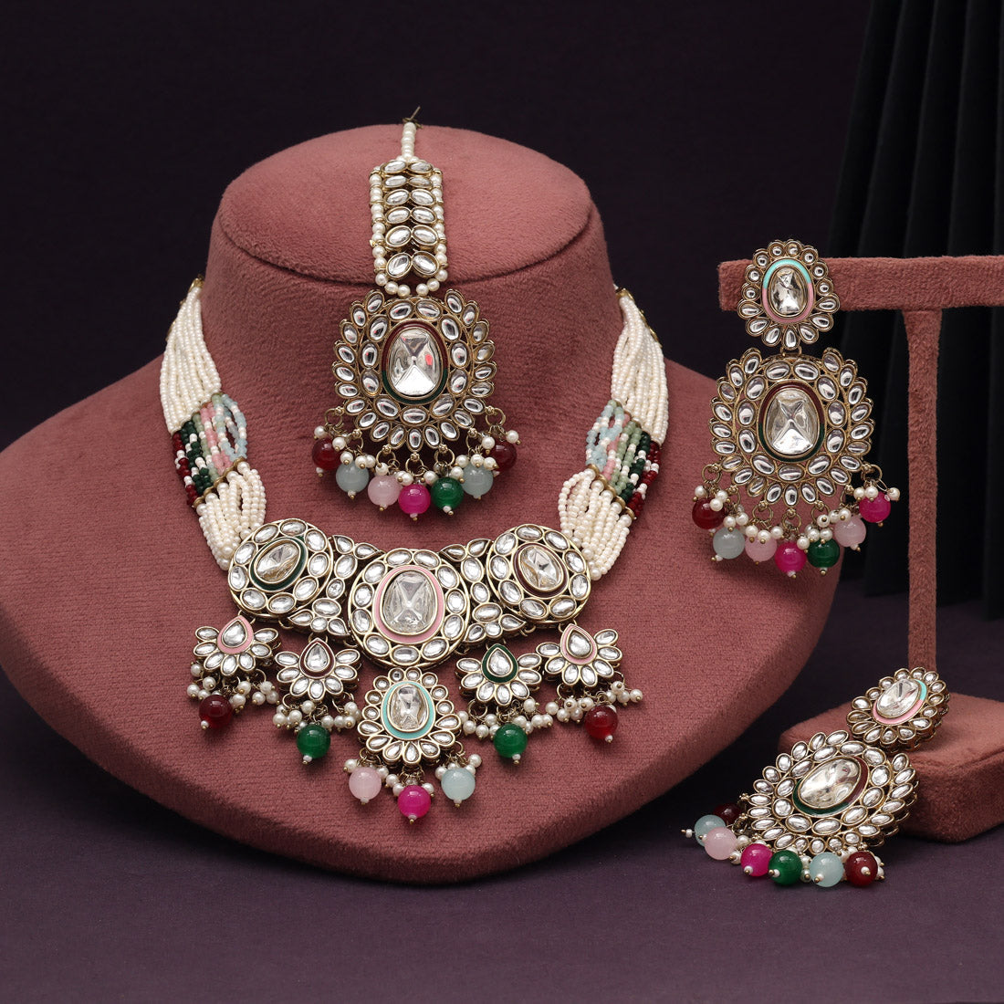 Festival Vibe Multi Color Kundan Necklace Set