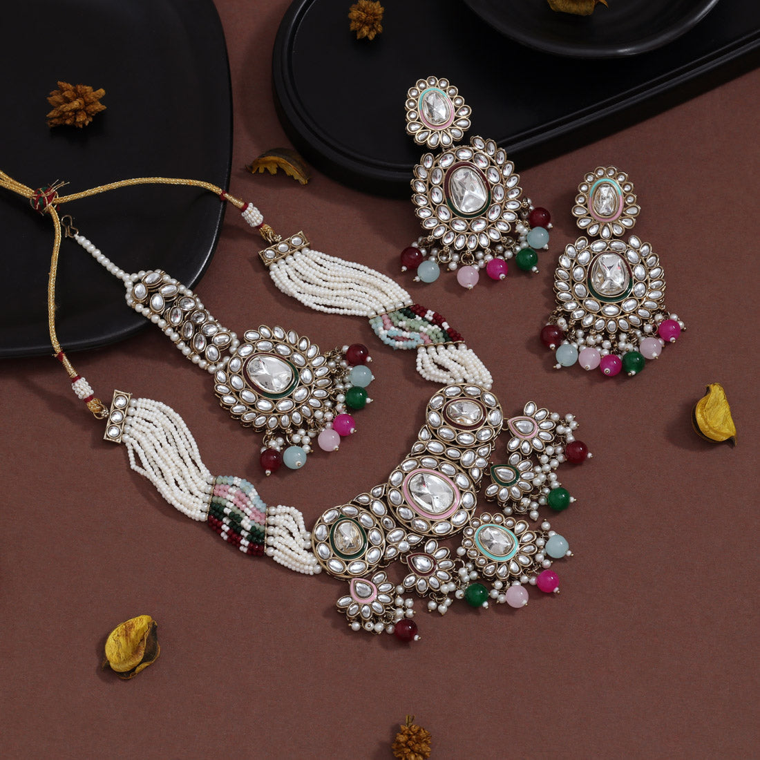 Festival Vibe Multi Color Kundan Necklace Set