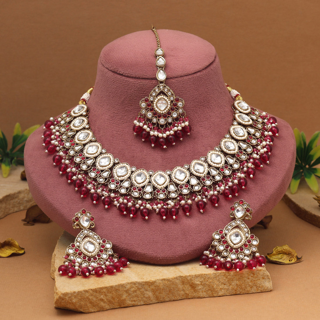 Regal Rani Color Kundan Necklace Set