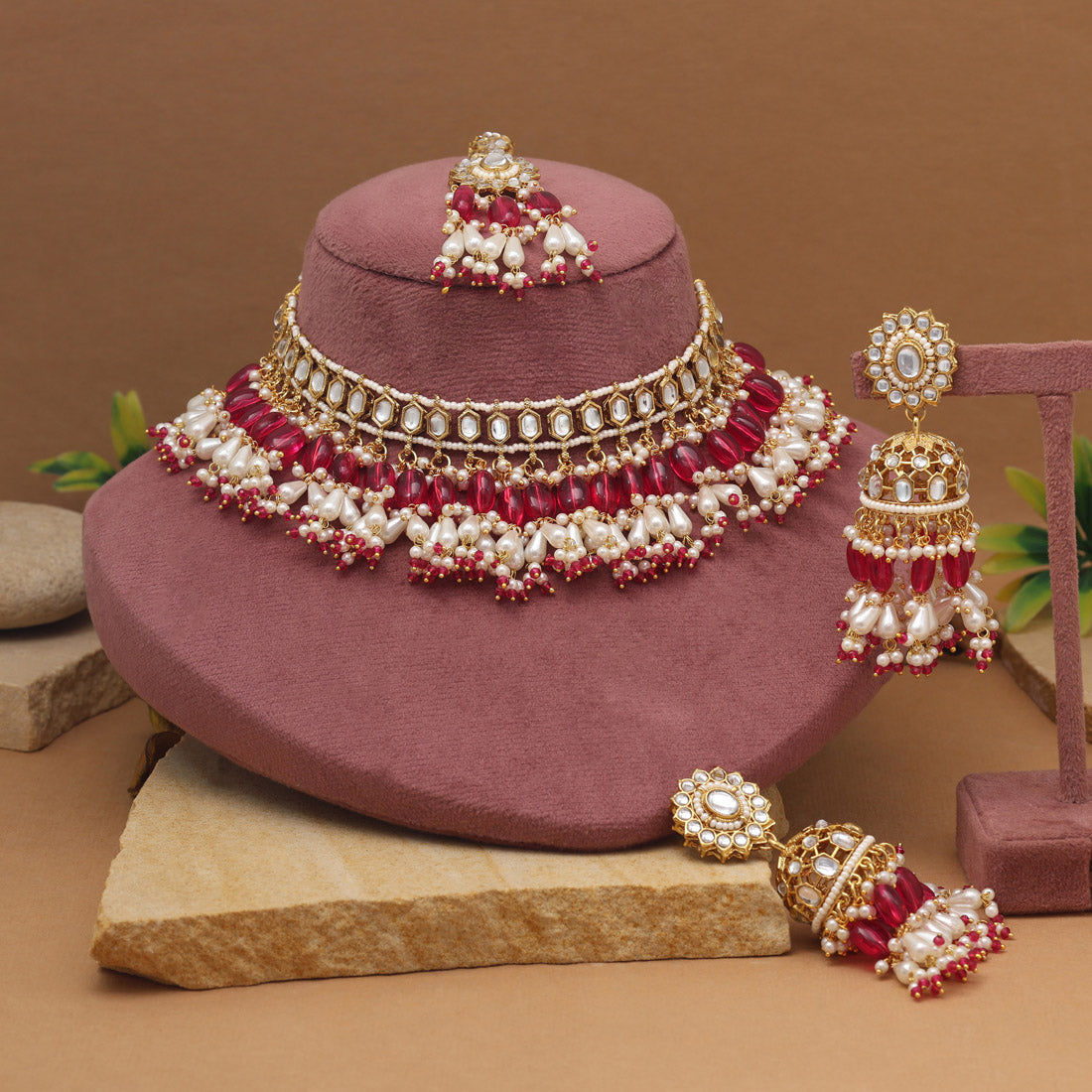Bright Rani Color Kundan Necklace Set