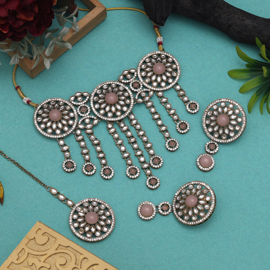 Baby Light Pink Color Choker Kundan Necklace Set