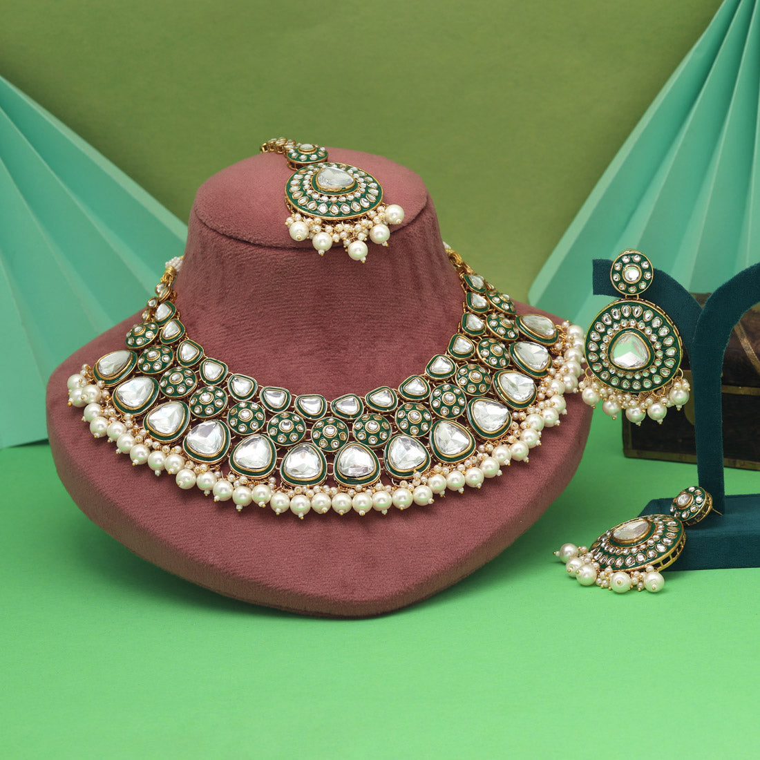 White Color Meena Work Kundan Necklace Set With Minimalist Indian Look