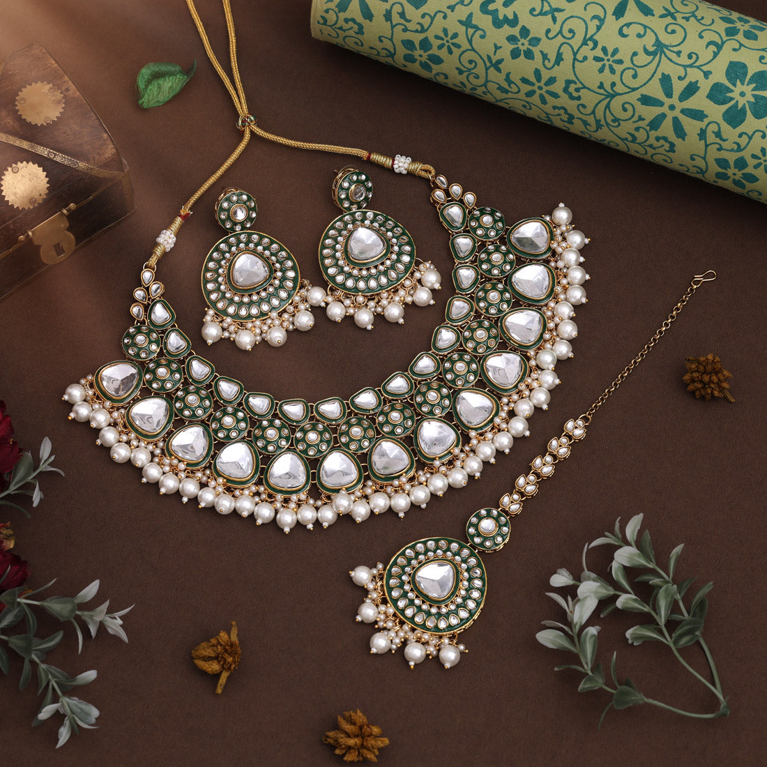 White Color Meena Work Kundan Necklace Set With Minimalist Indian Look
