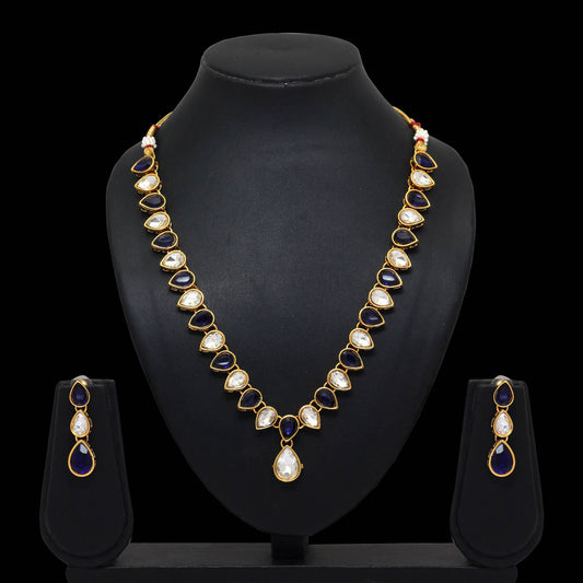 Blue Color Beautiful Kundan Necklace Set (KN194BLU)