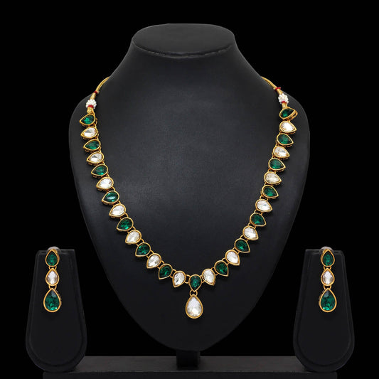 Green Color Festive Special Kundan Necklace Set (KN194GRN)