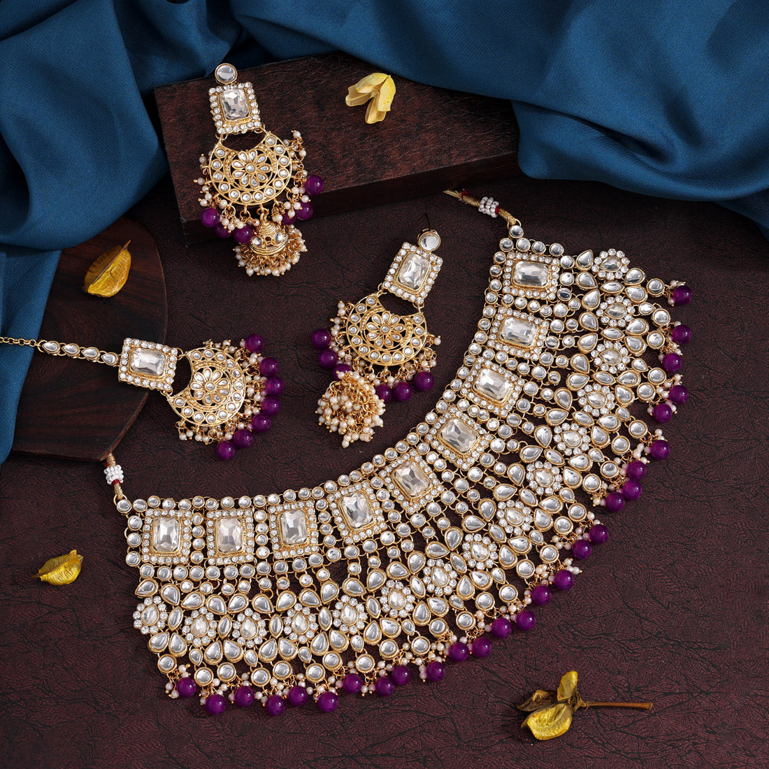 Purple Color Kundan Bridal Necklace Set (KN222PRP)