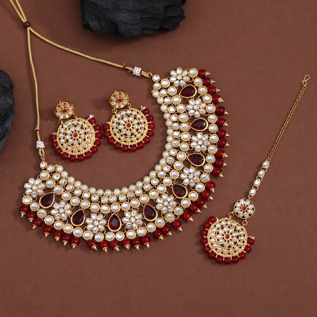 Maroon Color Kundan Necklace Set (KN845MRN)
