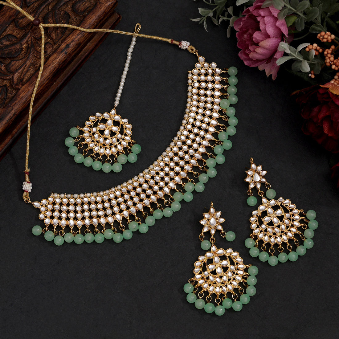 Pista Green Color Kundan Necklace Set (KN989PGRN)