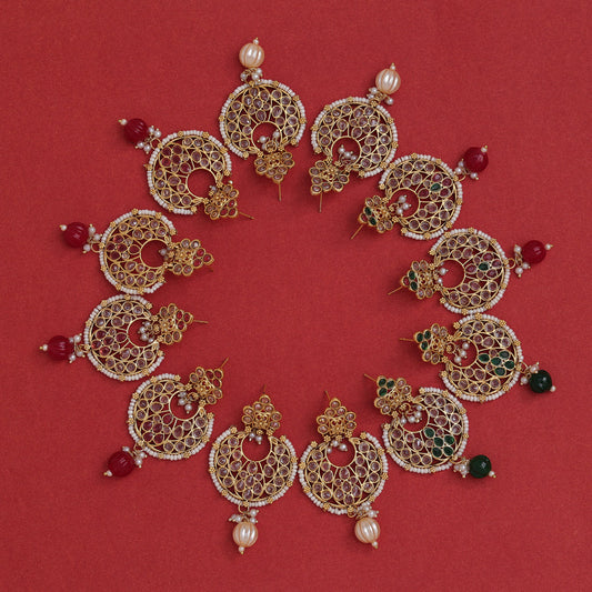 Assorted Color 6 Pairs Of Rajwadi Matte Gold Earrings (MGE102CMB)