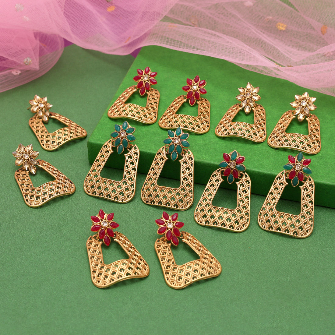 Assorted Color 6 Pairs Of Matte Gold Earrings (MGE107CMB)