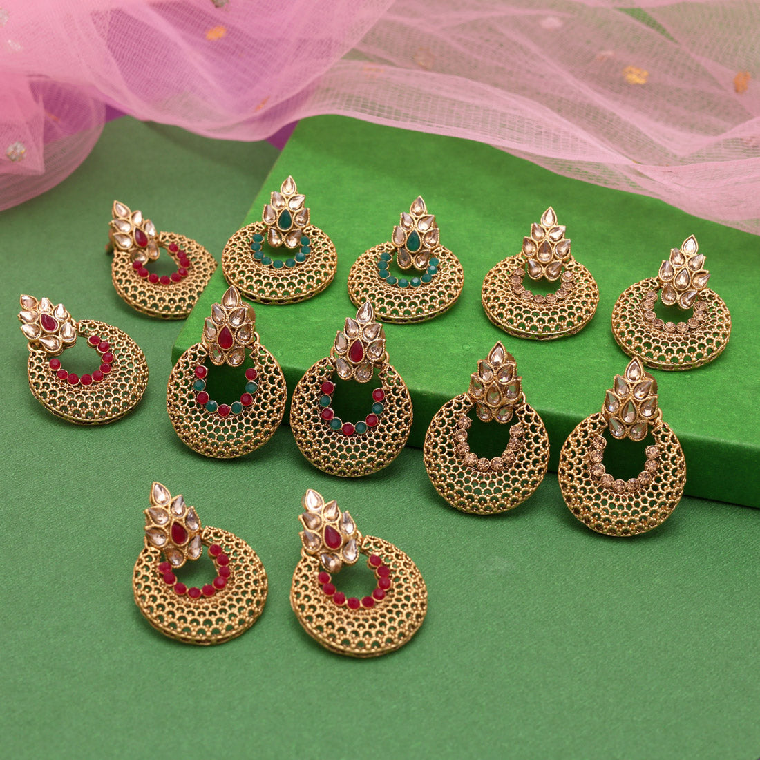 Assorted Color Assorted Color 6 Pairs Of Matte Gold Earrings (MGE108CMB)