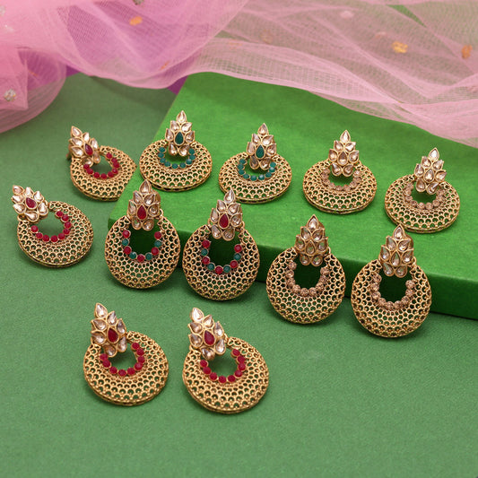 Assorted Color Assorted Color 6 Pairs Of Matte Gold Earrings (MGE108CMB)
