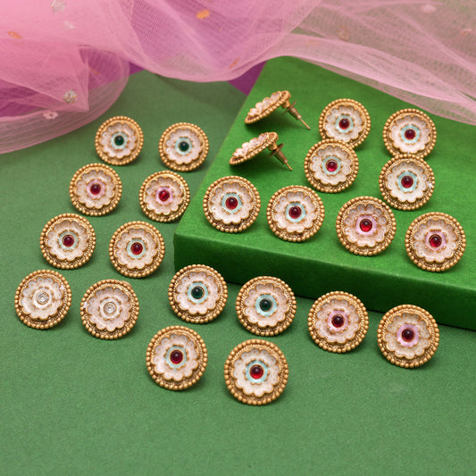 Assorted Color 12 Pairs Of Matte Gold Earrings (MGE109CMB)