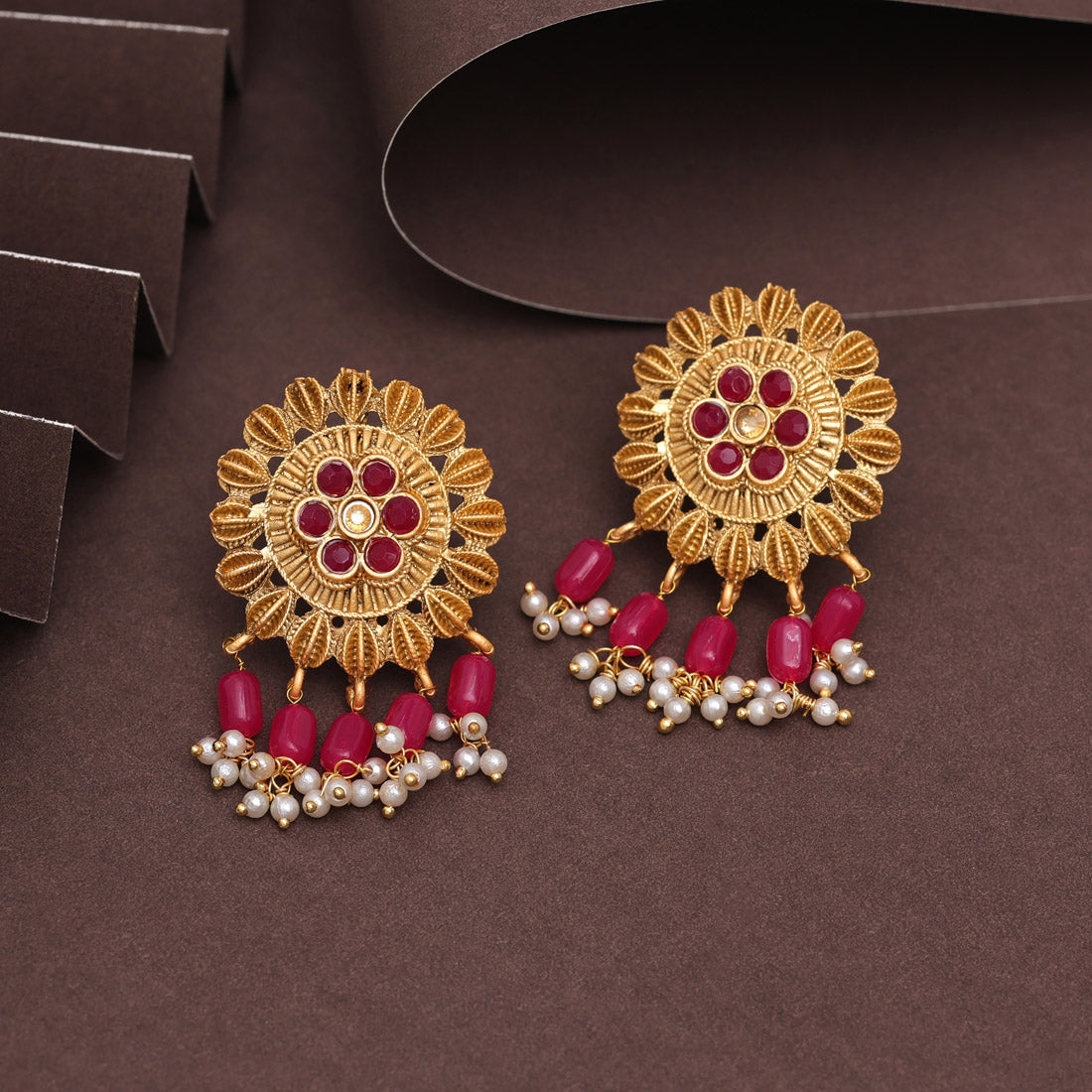 Rani Color Rajwadi Matte Gold Earrings (MGE307RNI)