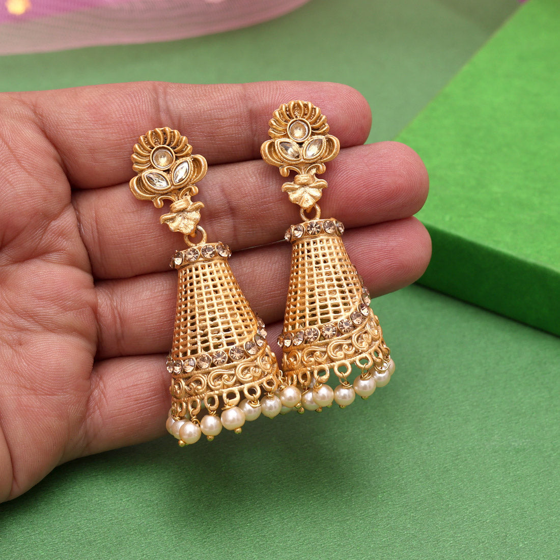 Gold Color Rajwadi Matte Gold Earrings (MGE314GLD)