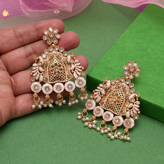 Gold Color Rajwadi Matte Gold Earrings (MGE316GLD)