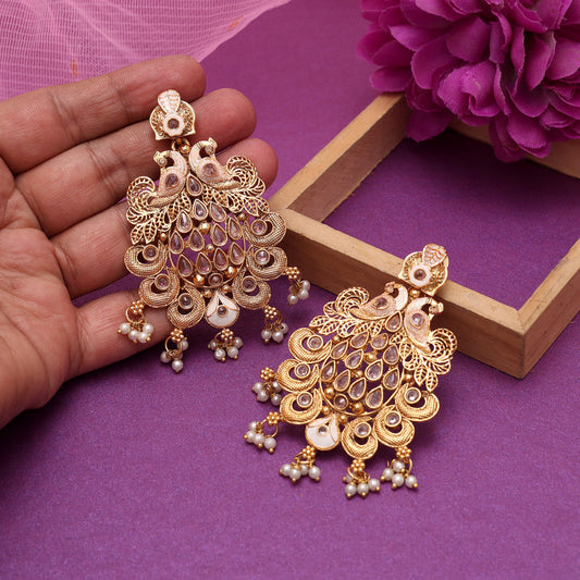 Gold Color Rajwadi Matte Gold Earrings (MGE317GLD)