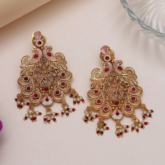 Rani Color Rajwadi Matte Gold Earrings (MGE317RNI)