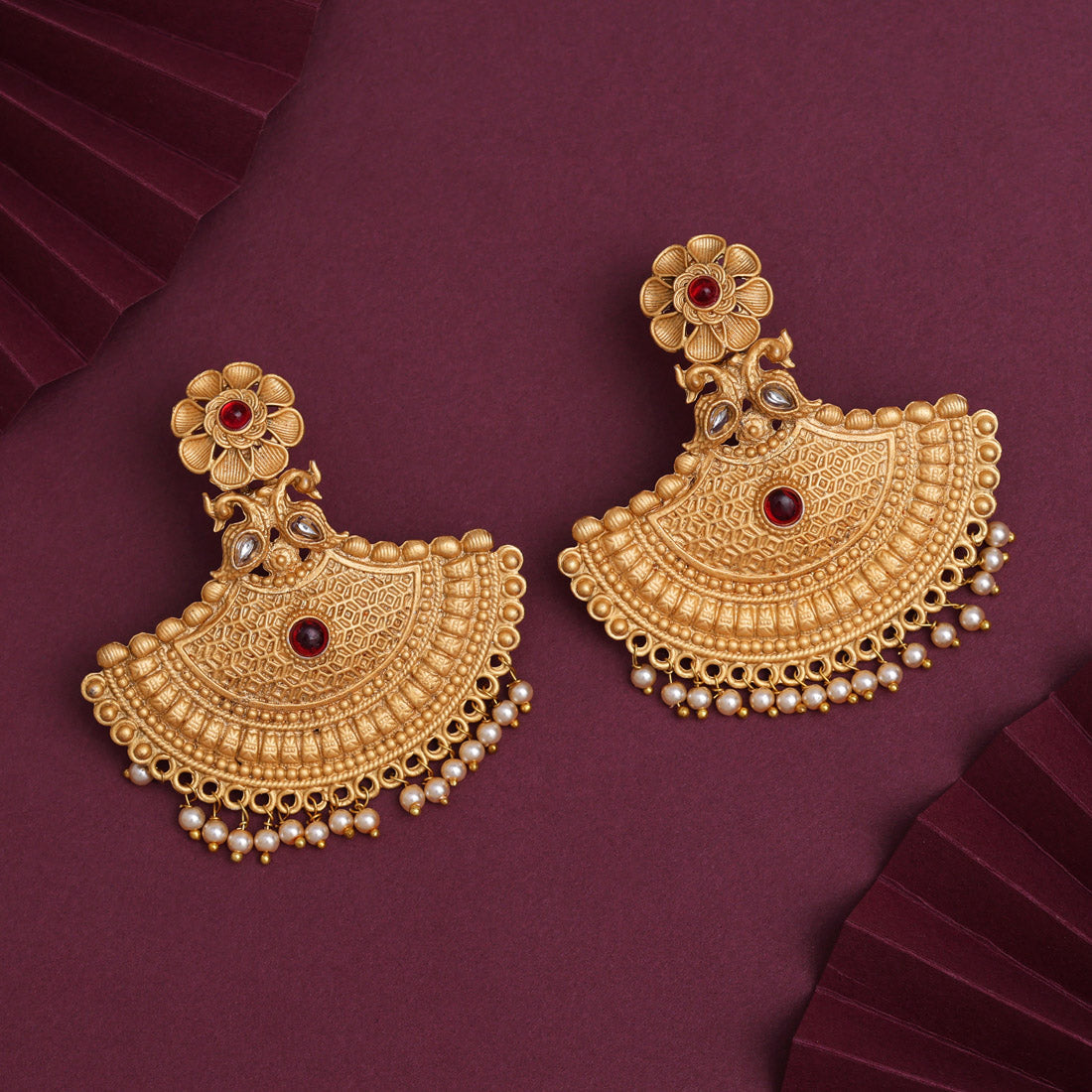 Rani Color Rajwadi Matte Gold Earrings (MGE319RNI)