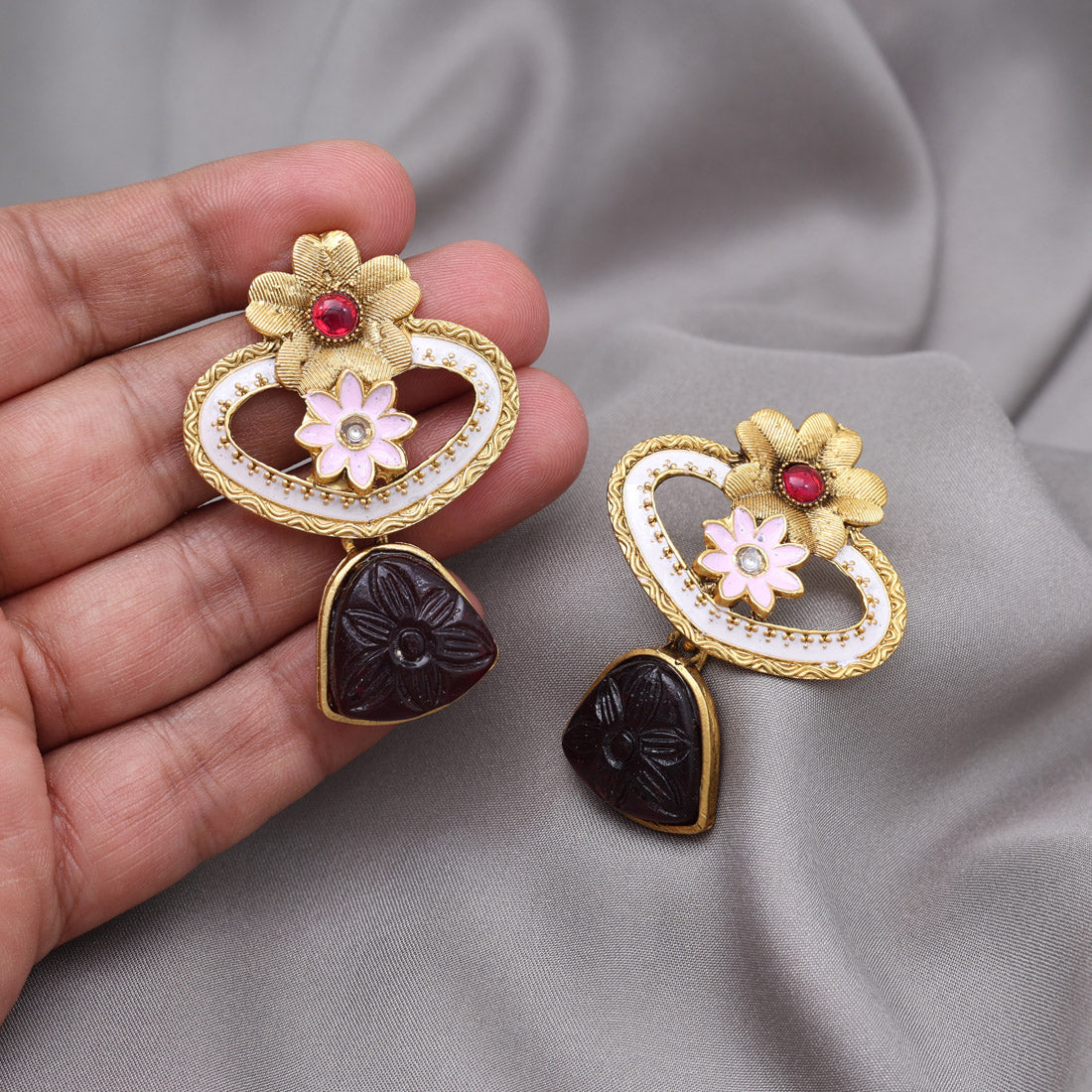 Maroon Color Rajwadi Matte Gold Earrings (MGE320MRN)