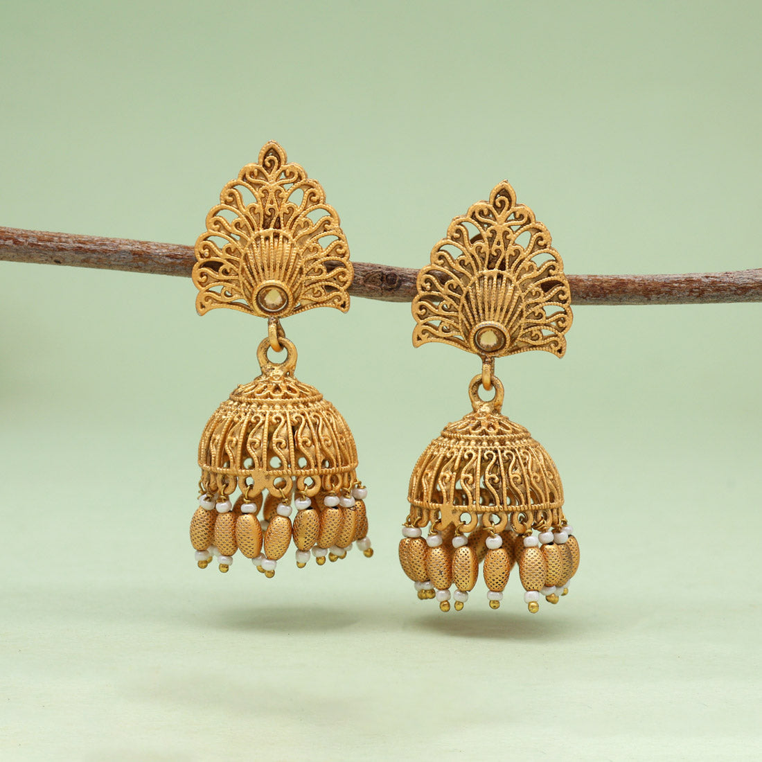 Gold Color Rajwadi Matte Gold Earrings (MGE326GLD)