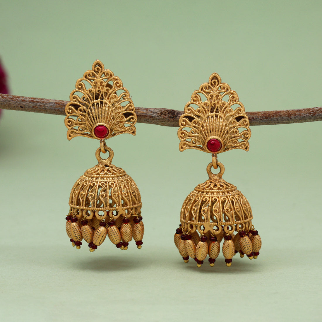 Maroon Color Rajwadi Matte Gold Earrings (MGE326MRN)