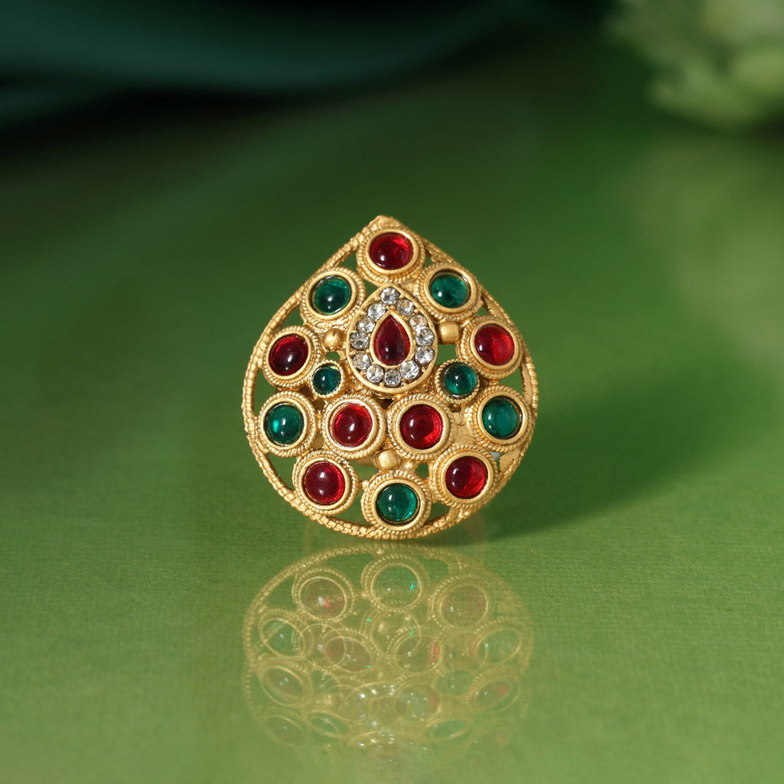 Assorted Color 12 Pieces Of Matte Gold Finger Rings (MGR102CMB)
