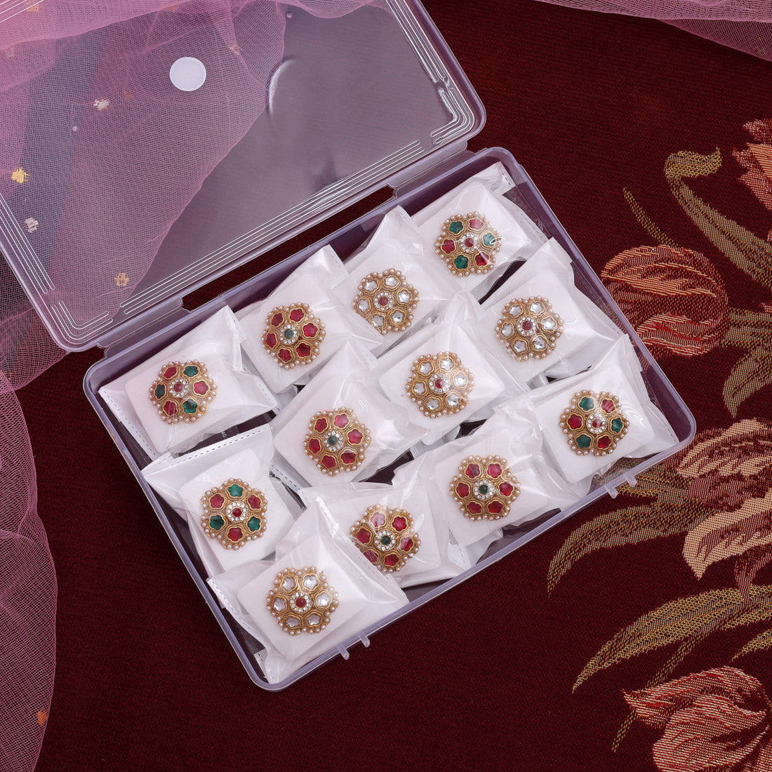 Assorted Color 12 Pieces Of Matte Gold Finger Rings (MGR122CMB)