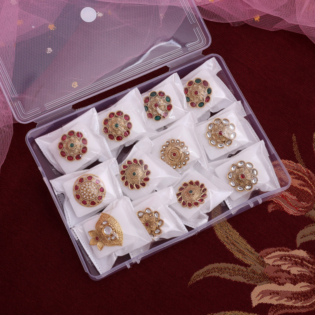 Assorted Color 12 Pieces Of Matte Gold Finger Rings (MGR127CMB)