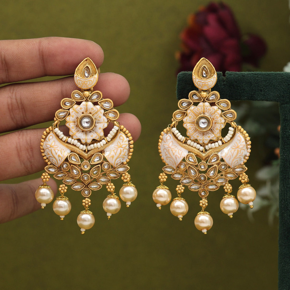 Gold Color Meenakari Earrings (MKE1962GLD)