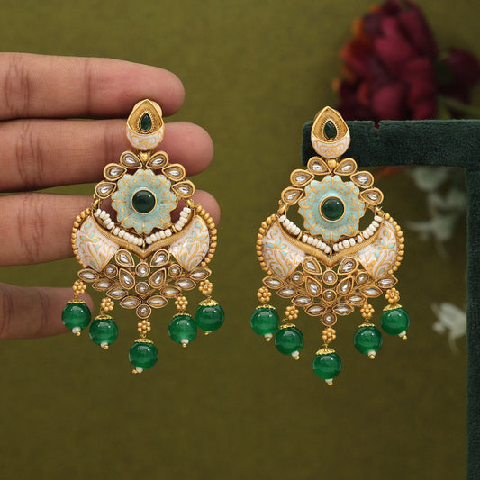 Green Color Meenakari Earrings (MKE1962GRN)