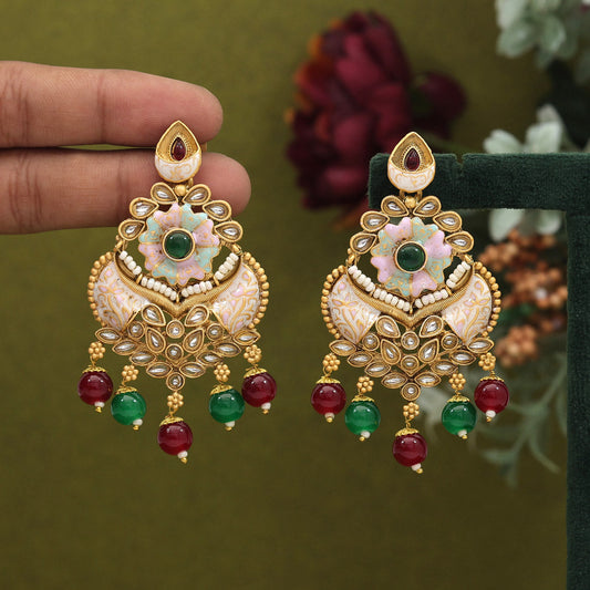 Maroon & Green Color Meenakari Earrings (MKE1962MG)