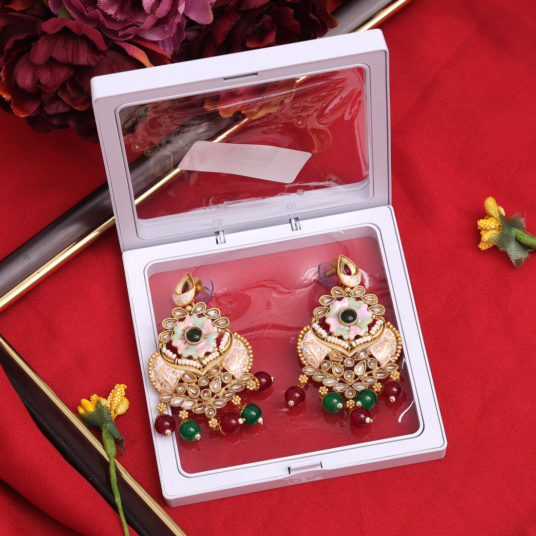 Maroon & Green Color Meenakari Earrings (MKE1962MG)