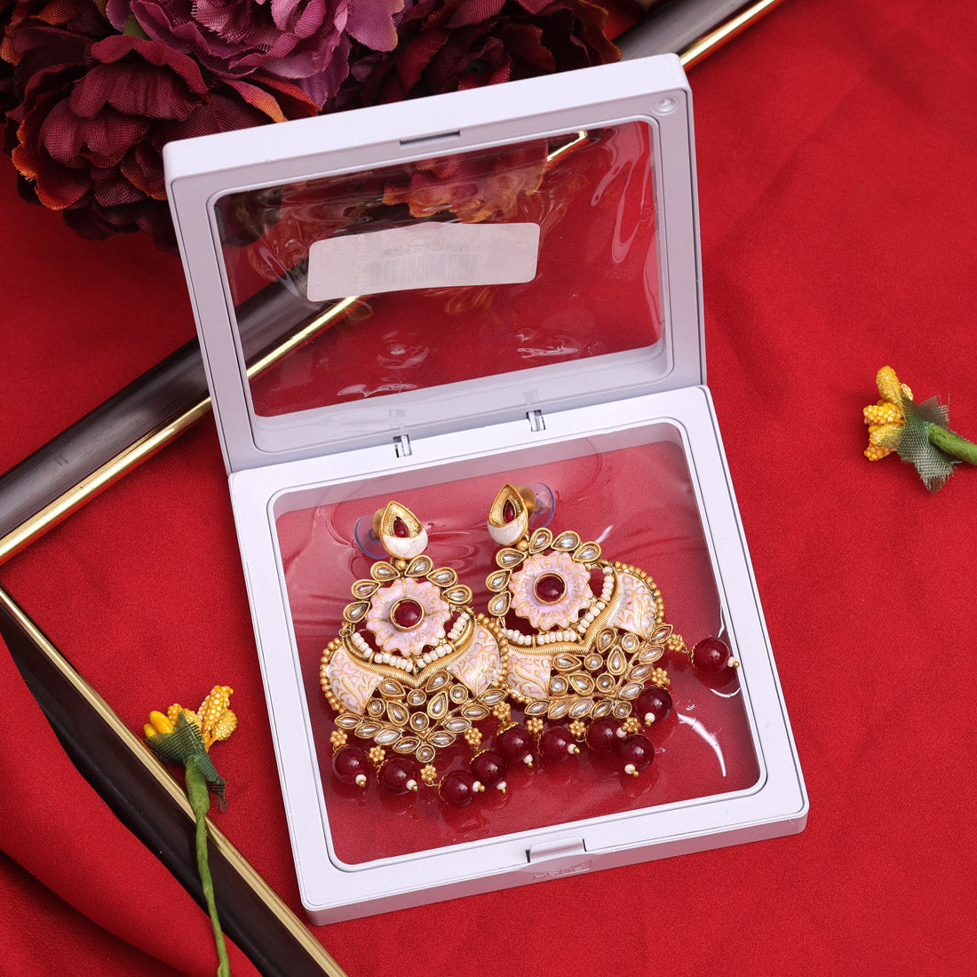 Maroon Color Meenakari Earrings (MKE1962MRN)