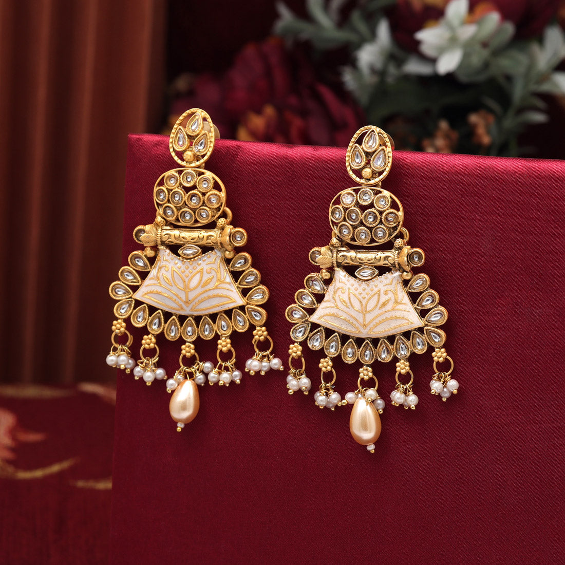 Gold Color Meenakari Earrings (MKE1964GLD)