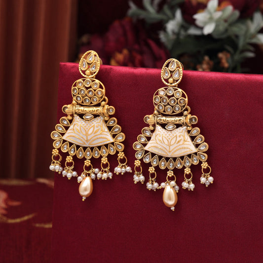 Gold Color Meenakari Earrings (MKE1964GLD)