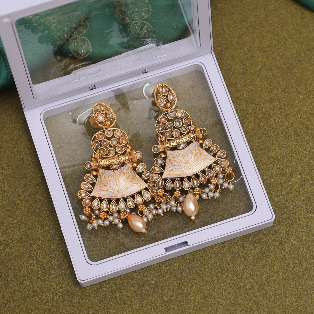 Gold Color Meenakari Earrings (MKE1964GLD)