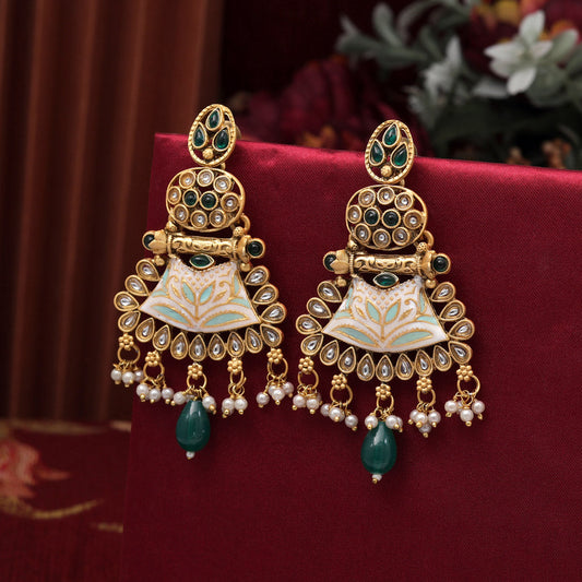 Green Color Meenakari Earrings (MKE1964GRN)
