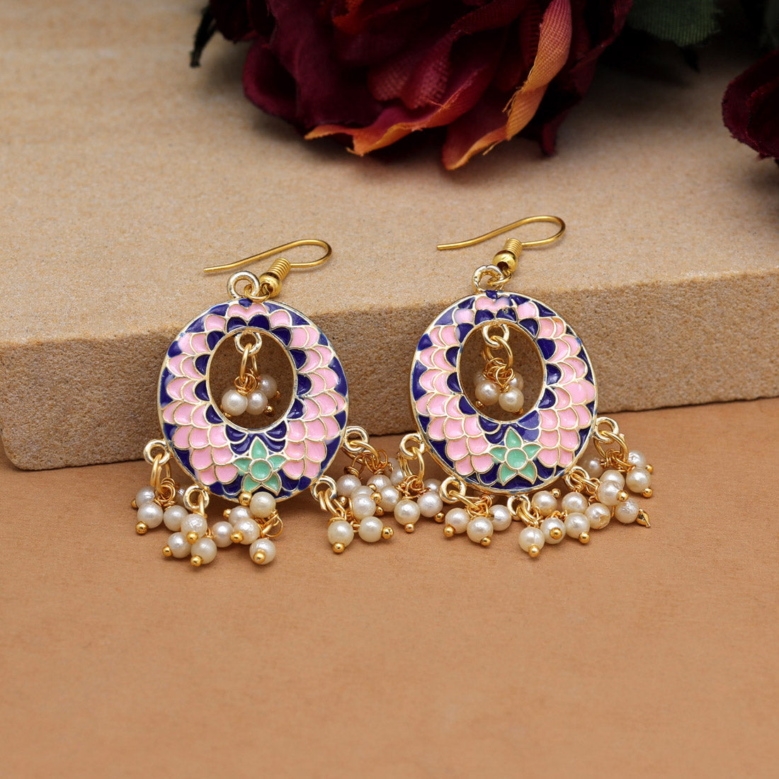 Pink Color Meenakari Earrings (MKE1986PNK)