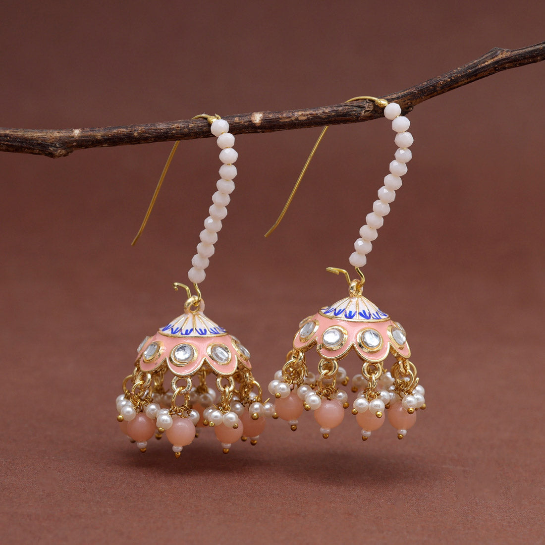 Peach Color Meenakari Earrings (MKE1988PCH)