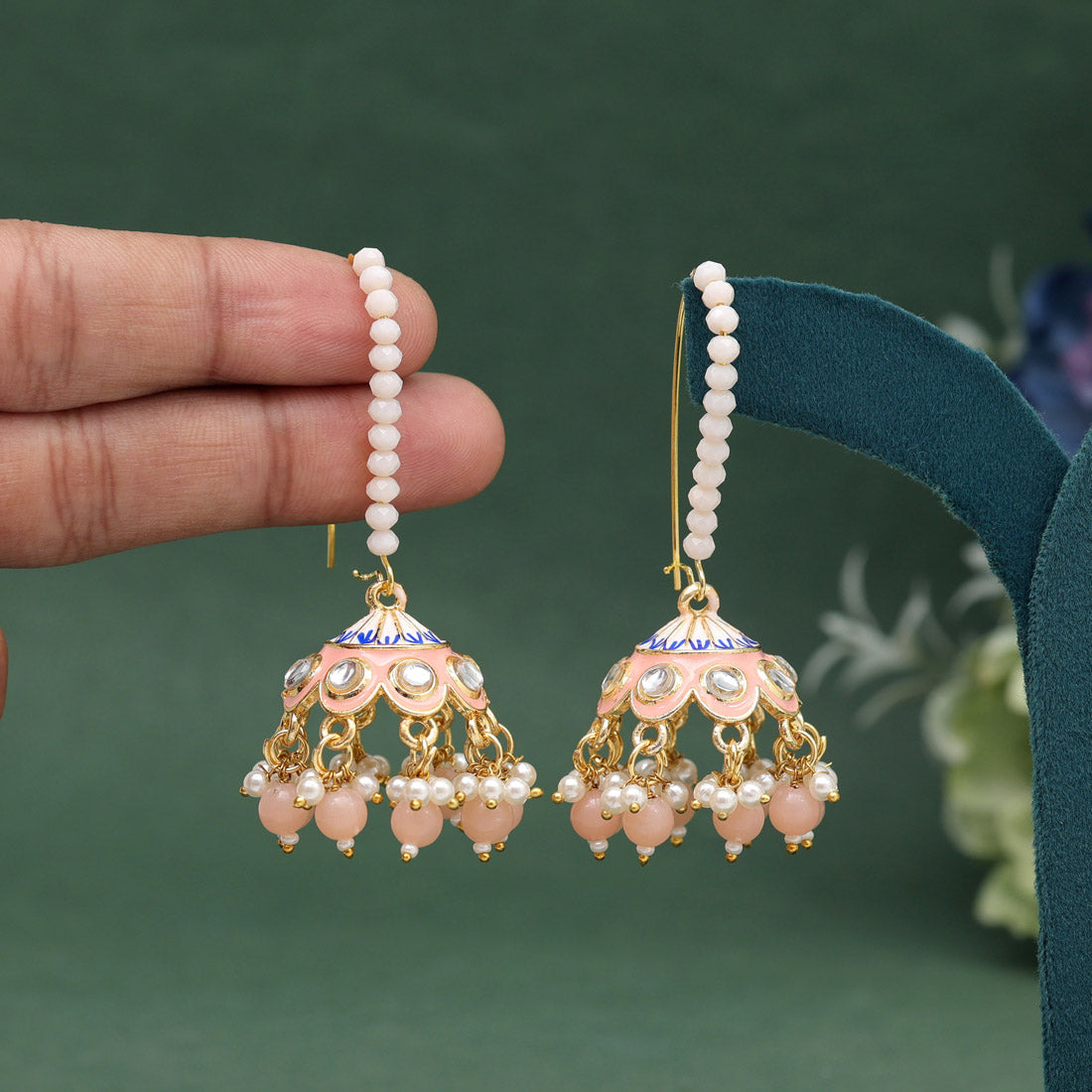 Peach Color Meenakari Earrings (MKE1988PCH)