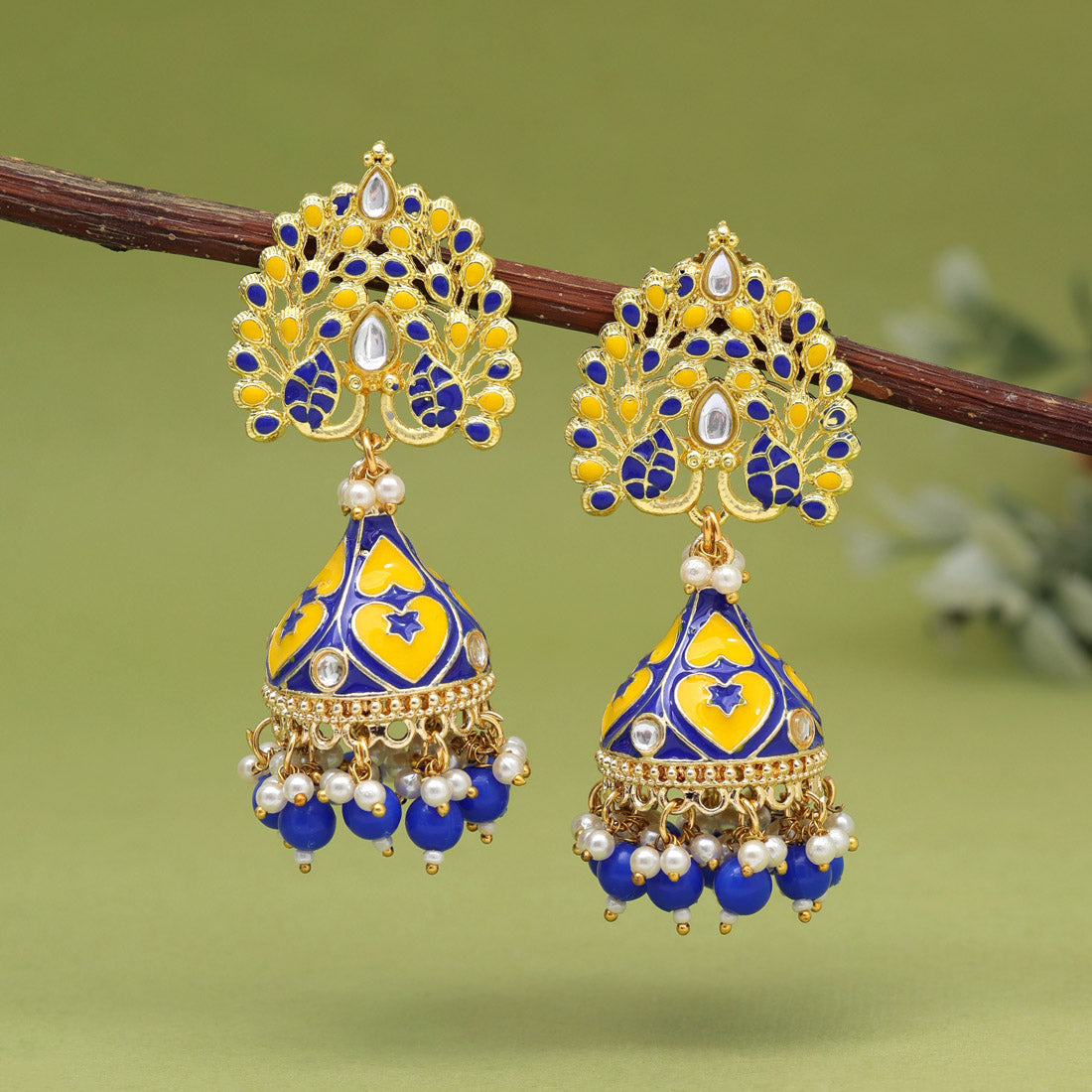Blue Color Meenakari Earrings (MKE1998BLU)