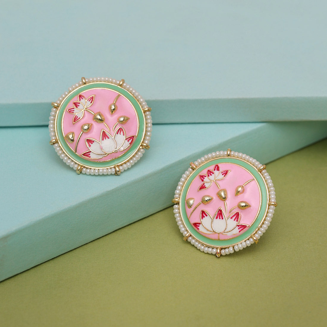 Pink Color Meenakari Earrings (MKE2000PNK)