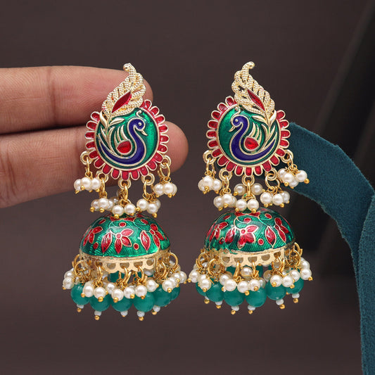 Green Color Meenakari Earrings (MKE2002GRN)