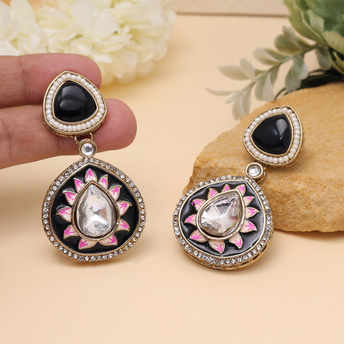 Black Color Meenakari Earrings (MKE2004BLK)