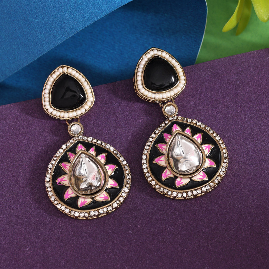Black Color Meenakari Earrings (MKE2004BLK)